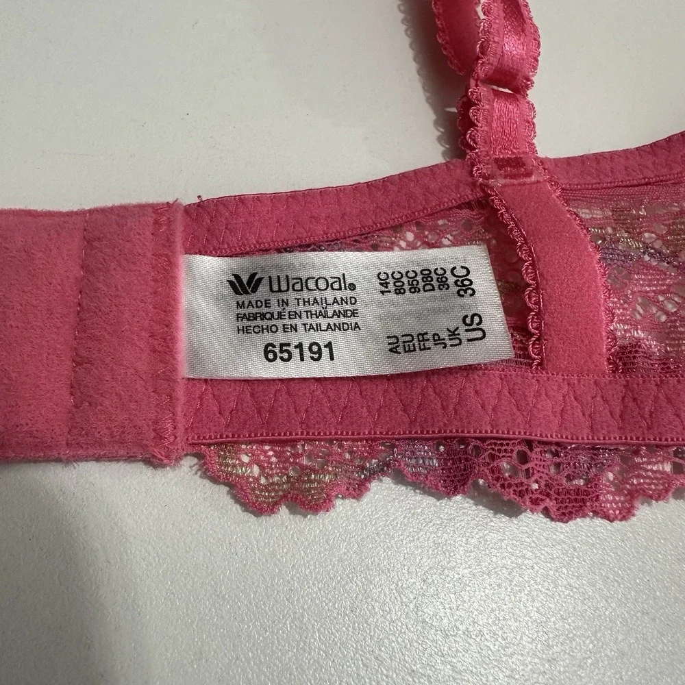NWT Wacoal Embrace Lace Underwire Bra Hot Pink Multicolor Sexy 65191 Adjustable